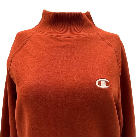 Champion Womens Mock Neck Logo Long Sleeve Split Hem Pullover Sweatshirt Red XS - Picture 9 of 9
